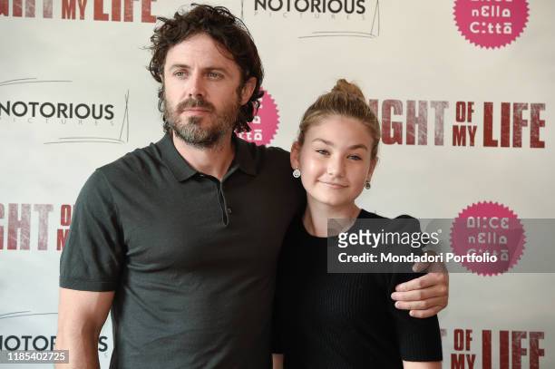 American director and actor Casey Affleck and actress Anna Pniowsky during the photocall for the presentation of the film Light of my life. Rome ,...