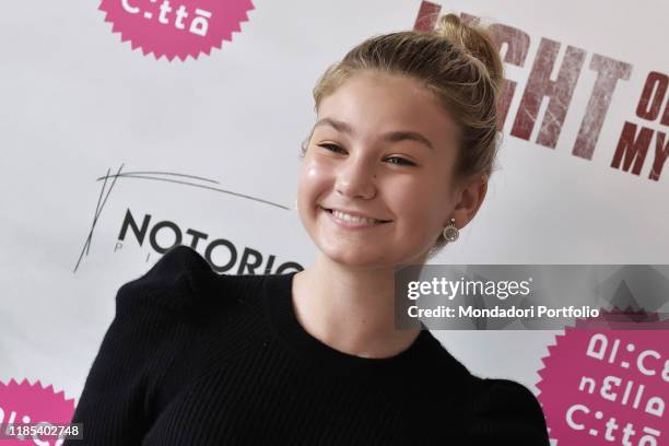 Actress Anna Pniowsky during the photocall for the presentation of the film Light of my life. Rome , November 3rd, 2019