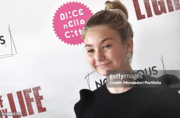 Actress Anna Pniowsky during the photocall for the presentation of the film Light of my life. Rome , November 3rd, 2019