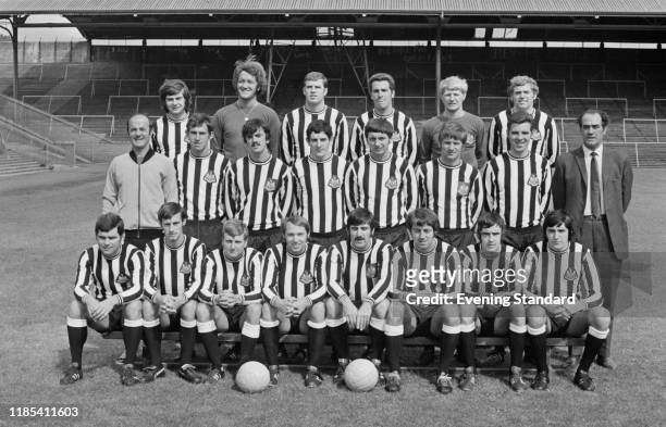 British soccer team Newcastle United FC, group photo, UK, 17th August 1970; they are Alan Foggon, John Hope, John McNamee, Bobby Moncur, Willie...