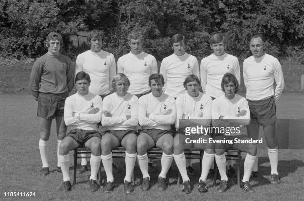 British soccer team Tottenham Hotspur FC, group photo, UK, 15th August 1970; they are Pat Jennings, Mike England, Martin Chivers, Cyril Knowles,...