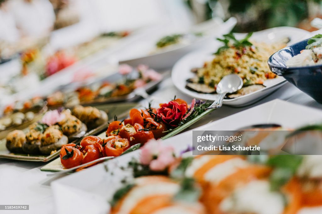 Appetizer dishes on the buffet at a party