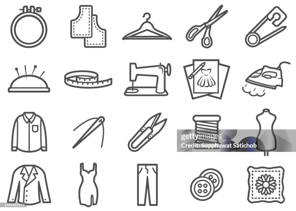 Sewing and Tailor Made Line Icons Set