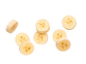group of pairs of two slices of banana, isolated