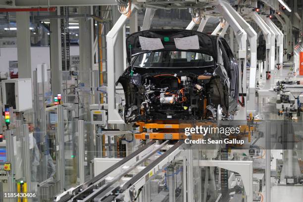 Volkswagen ID.3 electric car stands on the assembly line at the Volkswagen factory on November 04, 2019 in Zwickau, Germany. Volkswagen launched...