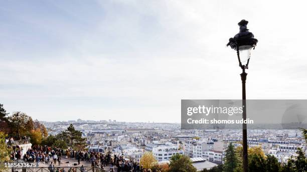 elevated view of paris skyline - basilique du sacre coeur montmartre stock pictures, royalty-free photos & images