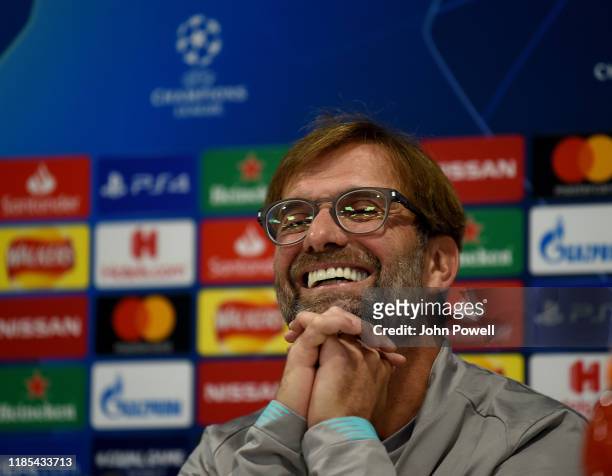 Jurgen Klopp Manager of Liverpool during a press conference at Anfield on November 04, 2019 in Liverpool, England.