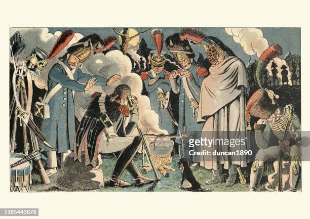 napoleonic wars, bivouac of french soldiers during campaign de france - military camp stock illustrations