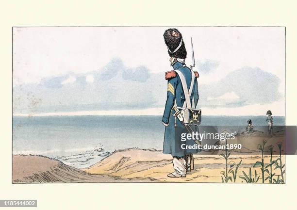 napoleonic wars, napoleon in exile on elba. grenadier guard - french army stock illustrations