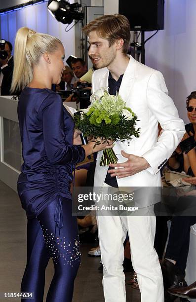 German singer LaFee and designer Sebastian Ellrich attend the Sebastian Ellrich fashion show during Mercedes-Benz Fashion Week Berlin Spring/Summer...