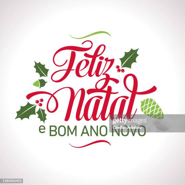 portuguese happy christmas lettering text - christmas font stock illustrations