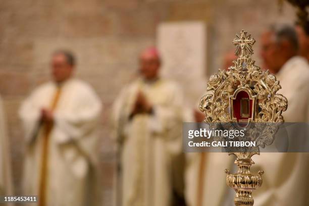 Apostolic Nuncio to the Holy Land Leopoldo Girelli leads a mass at the Our Lady of Peace at the chapel at Notre Dame in Jerusalem, on November 29...