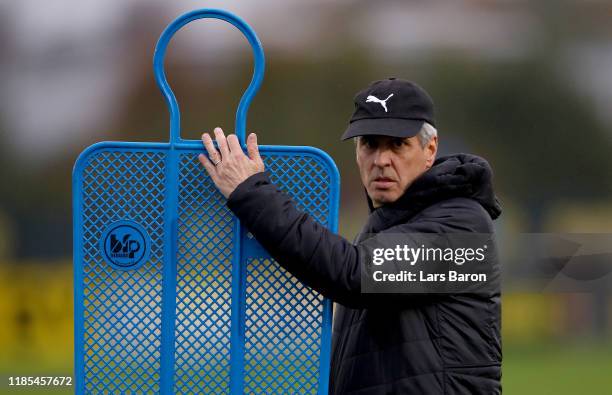 Head coach Lucien Favre is seen during a Borussia Dortmund training session on November 04, 2019 in Dortmund, Germany. Borussia Dortmund will face...