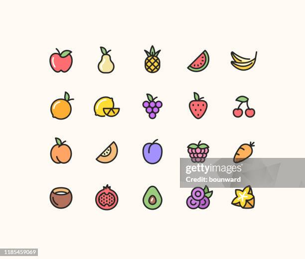 juicy fruit outline icons - raspberry stock illustrations