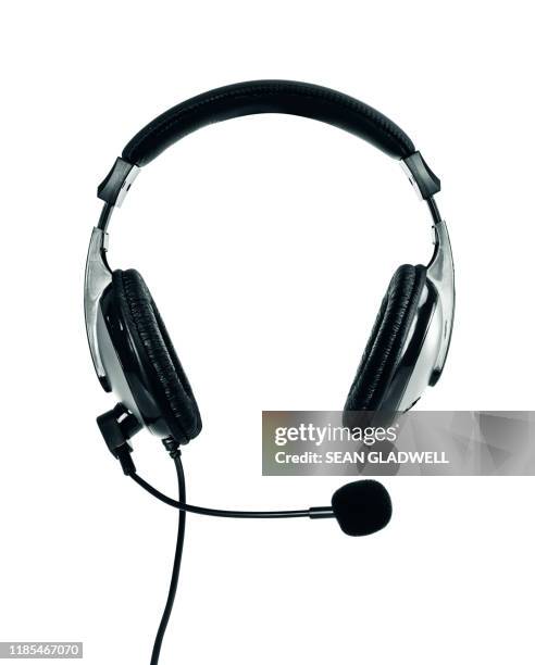 headphones with microphone - headset imagens e fotografias de stock