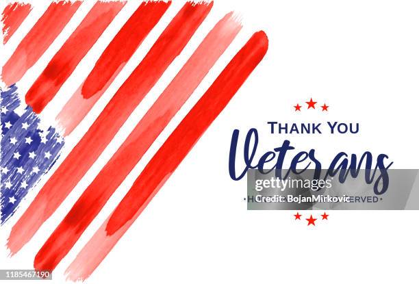 stockillustraties, clipart, cartoons en iconen met veteranen dag. dank je veteranen. aquarel usa vlag. vector - veterans day