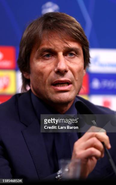 Head coach Antonio Conte is seen during a FC Internationale press conference at Signal Iduna Park on November 04, 2019 in Dortmund, Germany. FC...