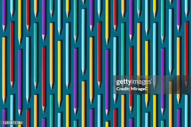neatly arranged color pencils - school supplies pattern stock pictures, royalty-free photos & images