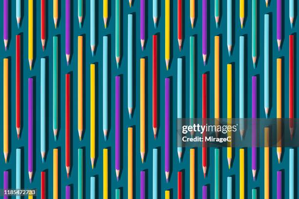 neatly arranged color pencils - colored pencil stock pictures, royalty-free photos & images