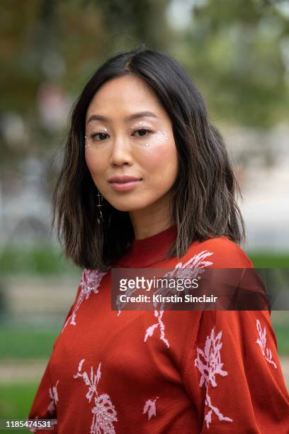 Digital influencer Aimee Song wears all Chloe on September 26, 2019 in Paris, France.