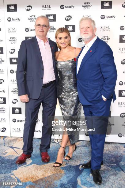 Richard Griffiths, Katherine Jenkins and Harry Magee attend the Music Industry Awards Gala 2019 at The Grosvenor House Hotel on November 04, 2019 in...