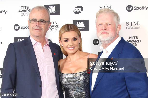 Richard Griffiths, Katherine Jenkins and Harry Magee attend the Music Industry Awards Gala 2019 at The Grosvenor House Hotel on November 04, 2019 in...