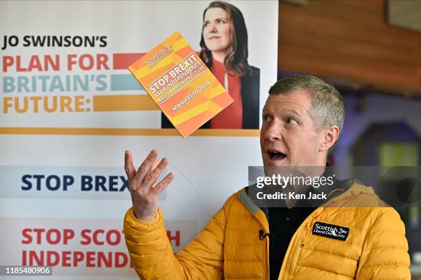 Scottish Liberal Democrat leader Willie Rennie at the launch of the Scottish party's manifesto at a media event at the Curl Edinburgh curling venue,...