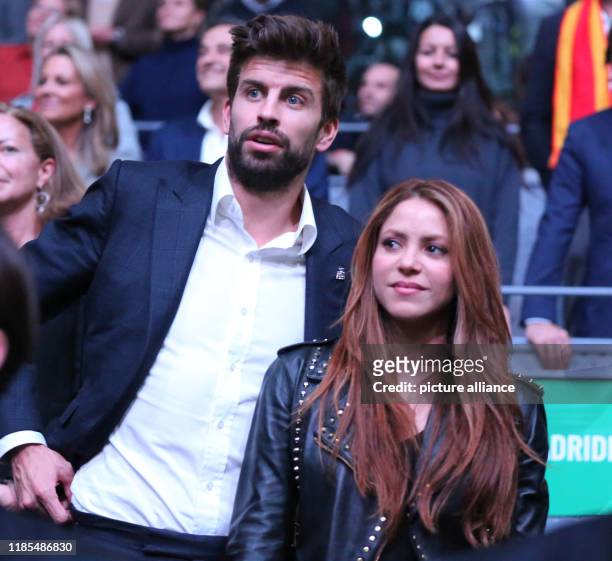 November 2019, Spain, Madrid: The Director of the organization Gerard Piqué and his wife, the singer, Shakira, during the final of the tournament...