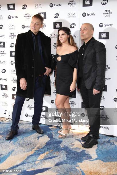 William Orbit, guest and Merck Mercuriadis attend the Music Industry Awards Gala 2019 at The Grosvenor House Hotel on November 04, 2019 in London,...