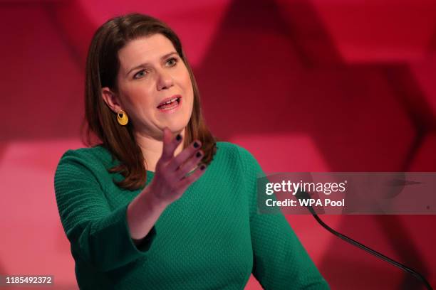 Liberal Democrat leader Jo Swinson speaks during a general election debate on November 29, 2019 in Cardiff, Wales.