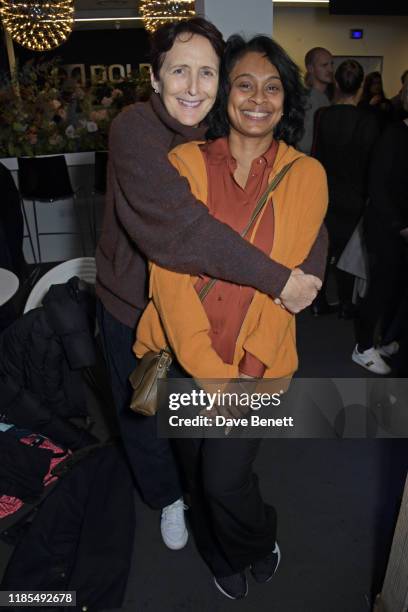 Fiona Shaw and Sonali Deraniyagala attend a screening of 'The Two Popes', hosted by Richard Curtis, on November 29, 2019 in London, England.