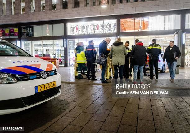 Police arrive at the Grote Marktstraat, one of the main shopping streets in the centre of the Dutch city of The Hague, after several people were...