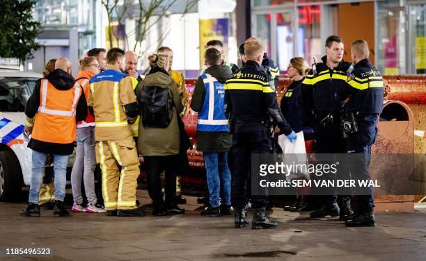 Police arrive at the Grote Marktstraat, one of the main shopping streets in the centre of the Dutch city of The Hague, after several people were...