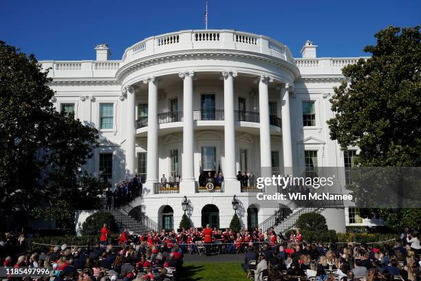 President Donald Trump welcomes the 2019 World Series Champions, the Washington Nationals, to the White House November 4, 2019 in Washington, DC. The...