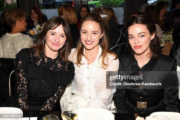 Emily Mortimer, Dianna Agron and Hailey Gates, all wearing Chanel, attends Through Her Lens: The Tribeca CHANEL Women's Filmmaker Program Luncheon at...