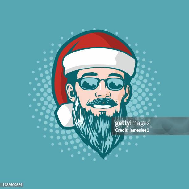 smiling festive hipster head icon - christmas cool attitude stock illustrations