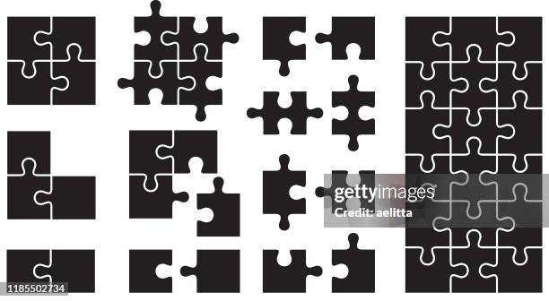 set of puzzle icons - jigsaw illustration stock illustrations