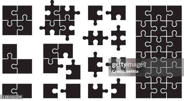 set of puzzle icons - machine part stock illustrations