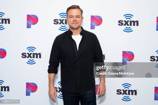 Matt Damon attends 'Matt Damon visits the SiriusXM Hollywood studios in Los Angeles' at SiriusXM Studios on November 04, 2019 in Los Angeles,...