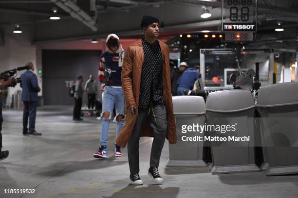 Frank Jackson of the New Orleans Pelicans arrives to the arena prior to the game against the Brooklyn Nets at Barclays Center on November 04, 2019 in...