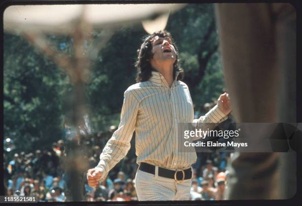 Jim Morrison dances during the Doors' set at Fantasy Fair in Marin County, California, during the Summer of Love, 1967.