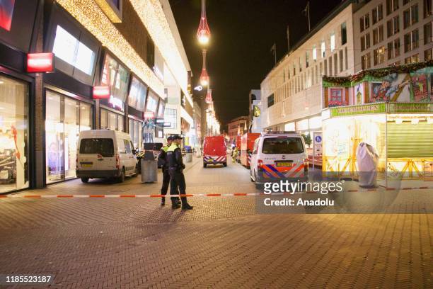 Police cordon off the area at the Grote Marktstraat in The Hague, The Netherlands on November 29, 2019 after several people were reported injured in...