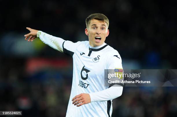 Tom Carroll of Swansea City during the Sky Bet Championship match between Swansea City and Fulham at the Liberty Stadium on November 29, 2019 in...
