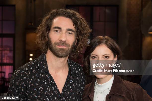 Drummer Andreas Nowak and singer Stefanie Kloß attend the "Koelner Treff" TV Show at the WDR Studio on November 29, 2019 in Cologne, Germany.