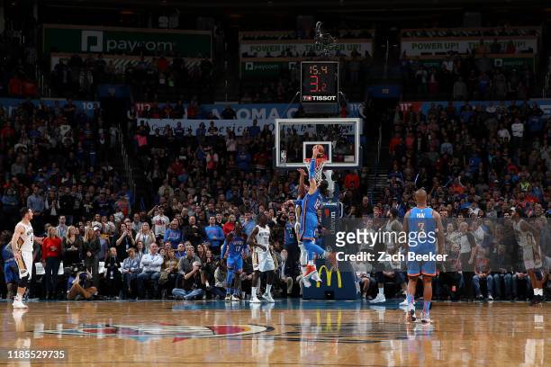 Steven Adams of the Oklahoma City Thunder dunks the ball against the New Orleans Pelicans on November 29, 2019 at Chesapeake Energy Arena in Oklahoma...