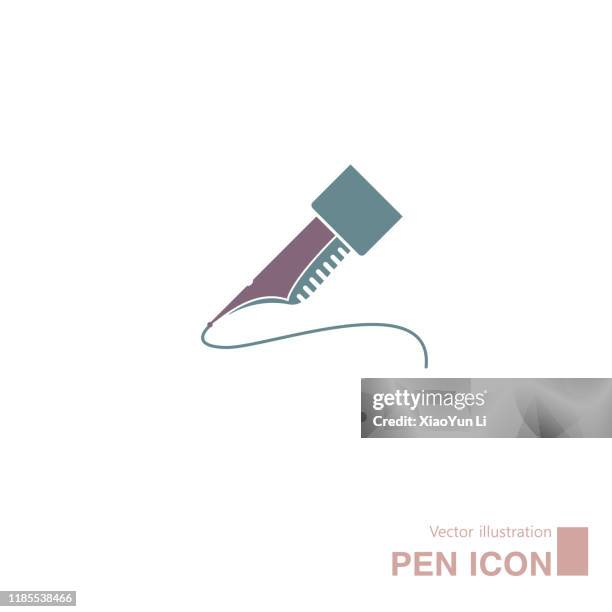 ilustraciones, imágenes clip art, dibujos animados e iconos de stock de plumilla de pluma dibujada vectorialmente. - pluma estilográfica