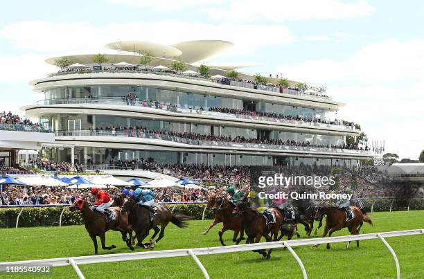 Billy Egan riding Bravo Tango wins the Grinders Coffee Roasters Trophy during 2019 Melbourne Cup Day at Flemington Racecourse on November 05, 2019 in...