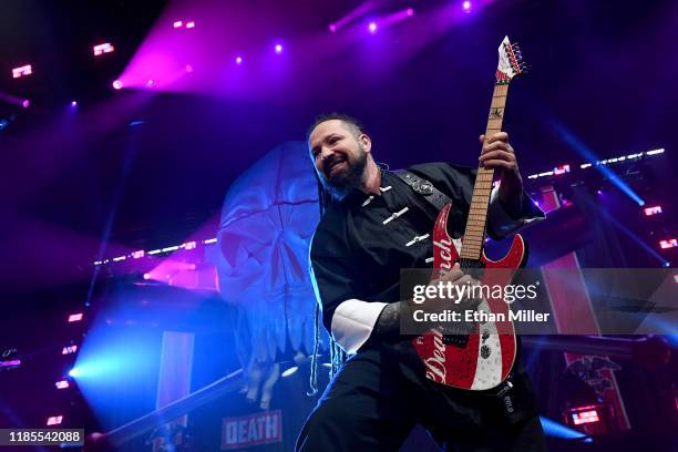 Guitarist Zoltan Bathory of Five Finger Death Punch performs as the band kicks off its fall 2019 tour at The Joint inside the Hard Rock Hotel &...