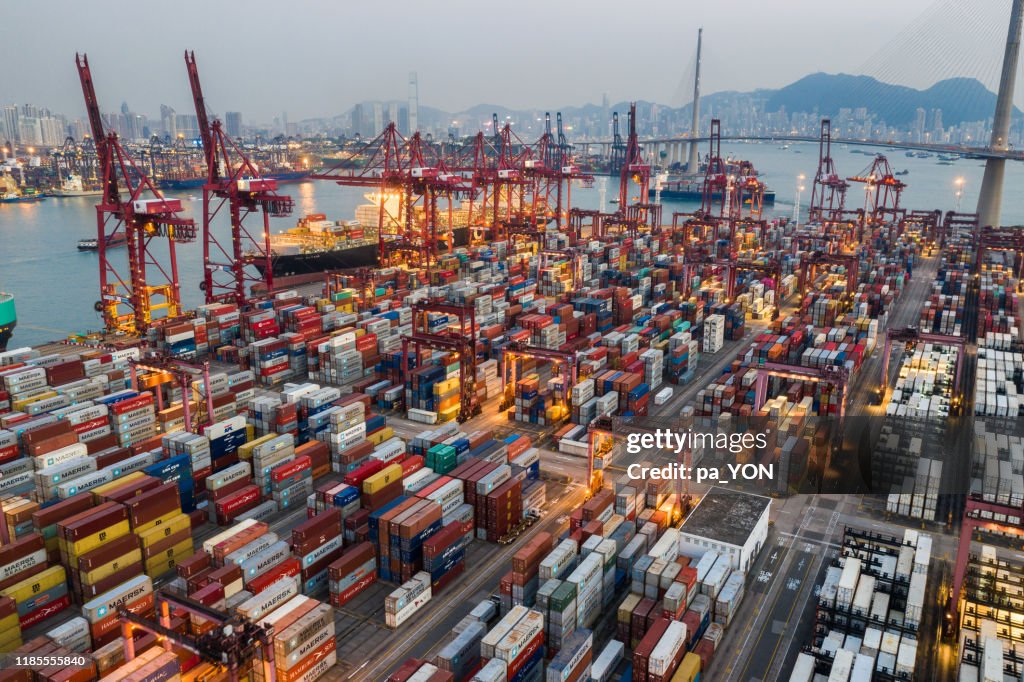 Aerial View Of Container Port At Tsing Yi Pier Hong Kong HighRes Stock