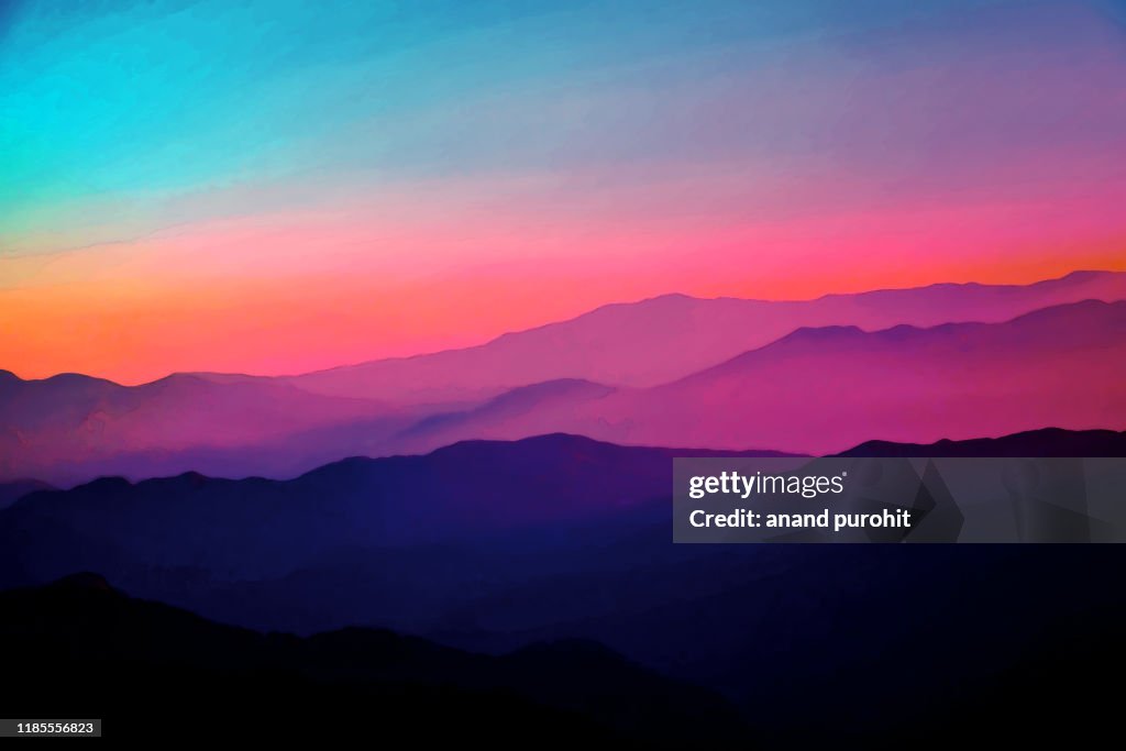 Background Abstract Misty Mountain Range Colourful Wallpaper Digital Art Gradiant Pastel Dramatic Backdrop